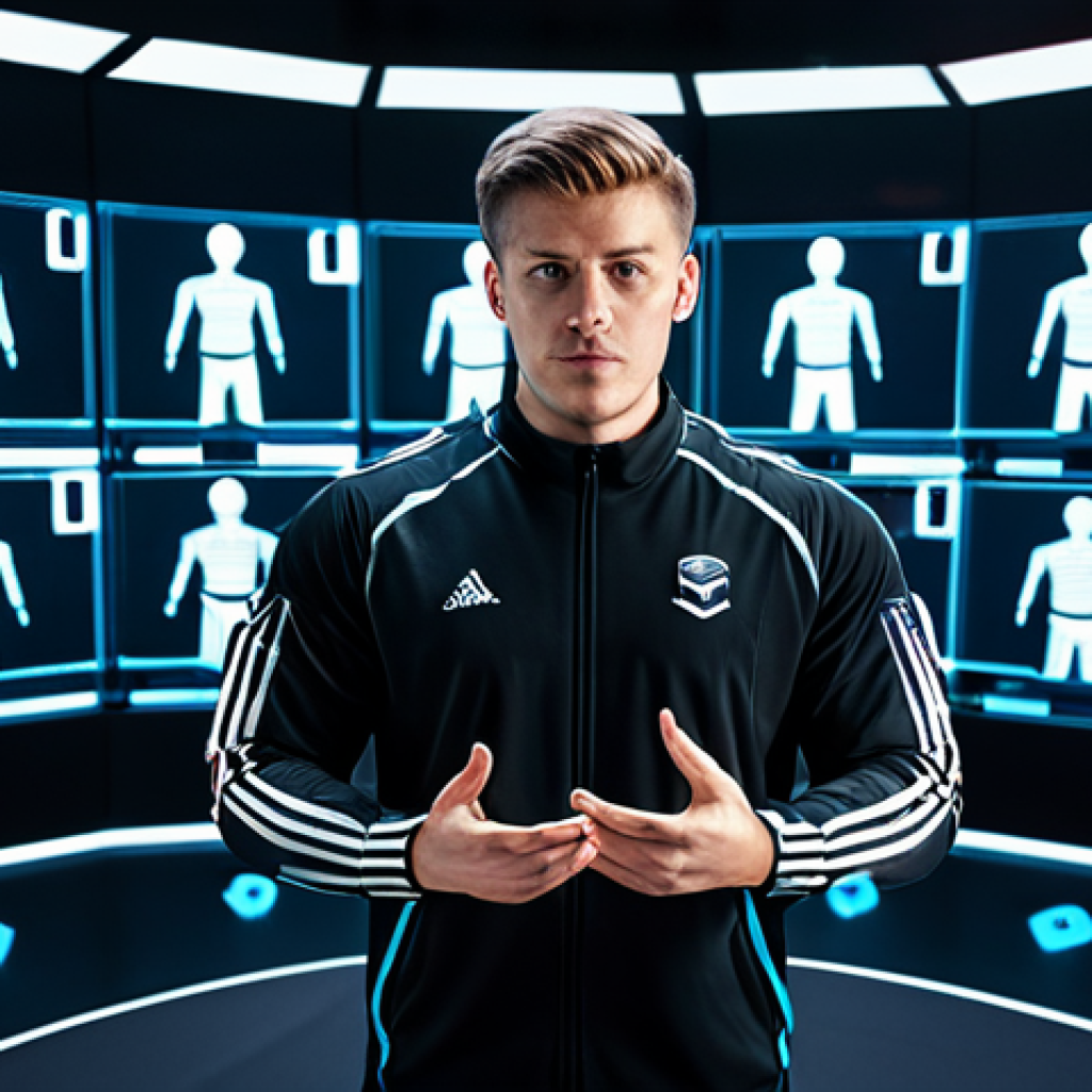 A focused e-sports professional, fully clothed in a sleek, modest e-sports uniform, diligently practicing complex skill sequences in a futuristic holographic training simulation room. Virtual practice dummies and transparent data overlays show precise hitboxes and ability cooldowns. The atmosphere is calm and analytical, emphasizing skill refinement and muscle memory development. Safe for work, appropriate content, fully clothed, professional dress, perfect anatomy, correct proportions, natural pose, well-formed hands, proper finger count, natural body proportions, high quality, professional photography.