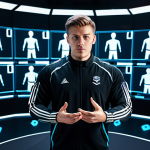 A focused e-sports professional, fully clothed in a sleek, modest e-sports uniform, diligently practicing complex skill sequences in a futuristic holographic training simulation room. Virtual practice dummies and transparent data overlays show precise hitboxes and ability cooldowns. The atmosphere is calm and analytical, emphasizing skill refinement and muscle memory development. Safe for work, appropriate content, fully clothed, professional dress, perfect anatomy, correct proportions, natural pose, well-formed hands, proper finger count, natural body proportions, high quality, professional photography.