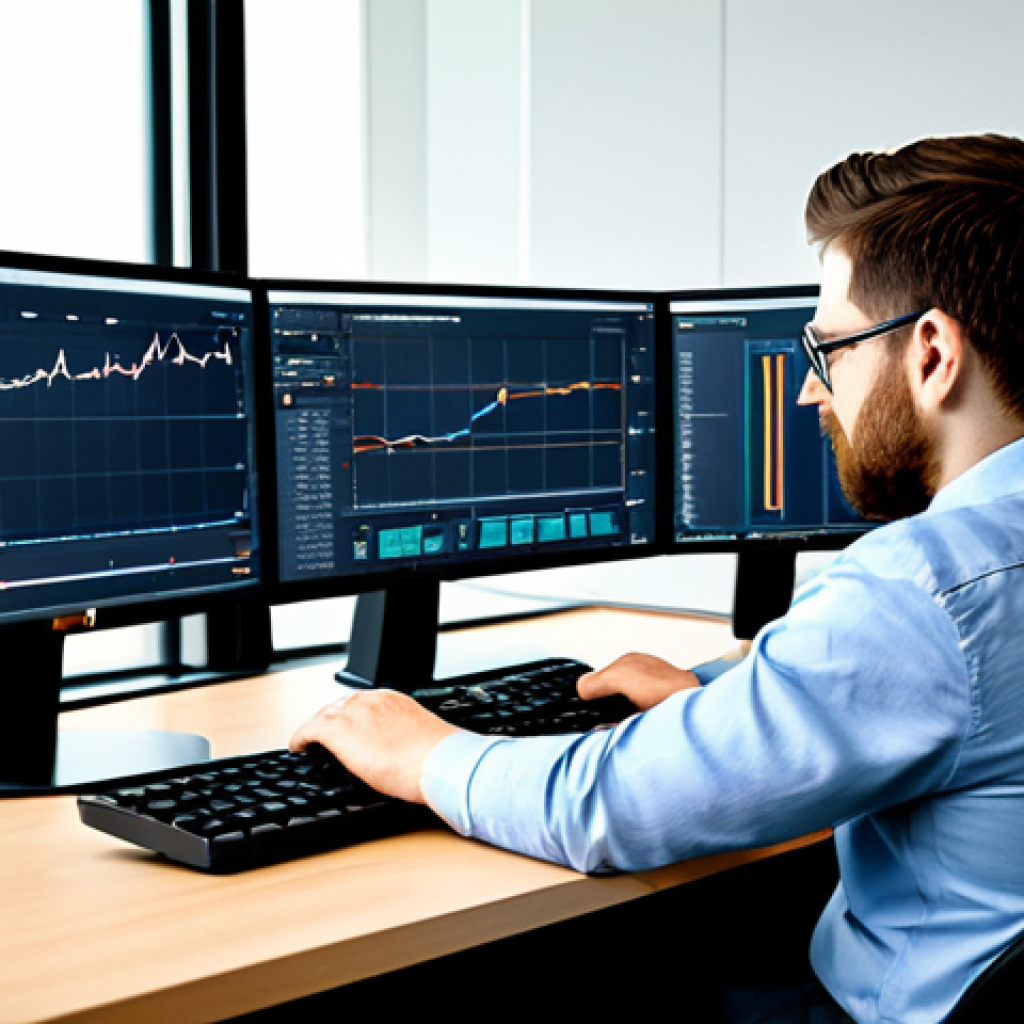 A focused professional game balance designer, fully clothed in a modest business casual shirt and trousers, sitting at a sleek desk in a modern, well-lit game development studio. Multiple large monitors display complex graphs, character statistics, and intricate game data. The designer has a thoughtful expression, analyzing the information on screen with perfectly formed hands on a keyboard. The environment is clean and organized, reflecting a professional and innovative atmosphere. Professional photography, high quality, detailed, correct proportions, natural pose, well-formed hands, proper finger count, natural body proportions, safe for work, appropriate content, fully clothed, professional.