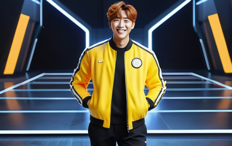 이터널리턴 미션 완료 보상 - **Prompt:** "A male Eternal Return character, perhaps Hyunwoo, is standing in a vibrant, slightly fu...