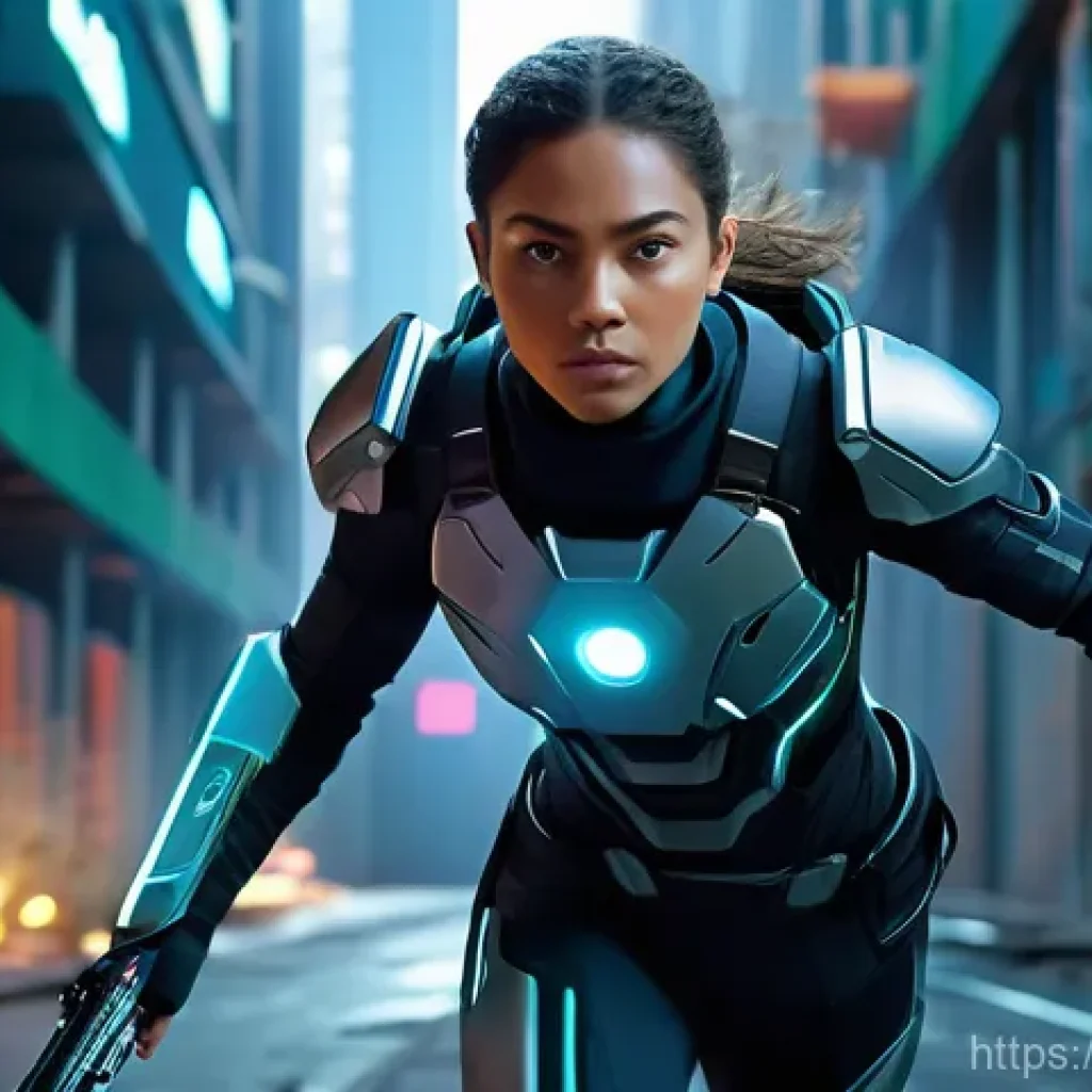 이터널리턴 플레이 타임 단축법 - **Prompt:** A dynamic, full-body shot of a skilled female character in a futuristic combat suit, ful...