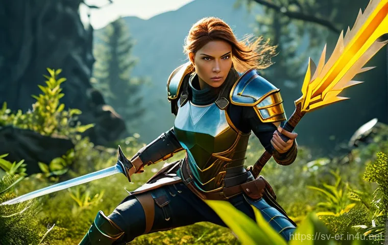 이터널리턴 생존전 초보자 가이드 - **Prompt:** A dynamic, action-packed full-body shot of Jackie, a fierce female melee fighter from Et...