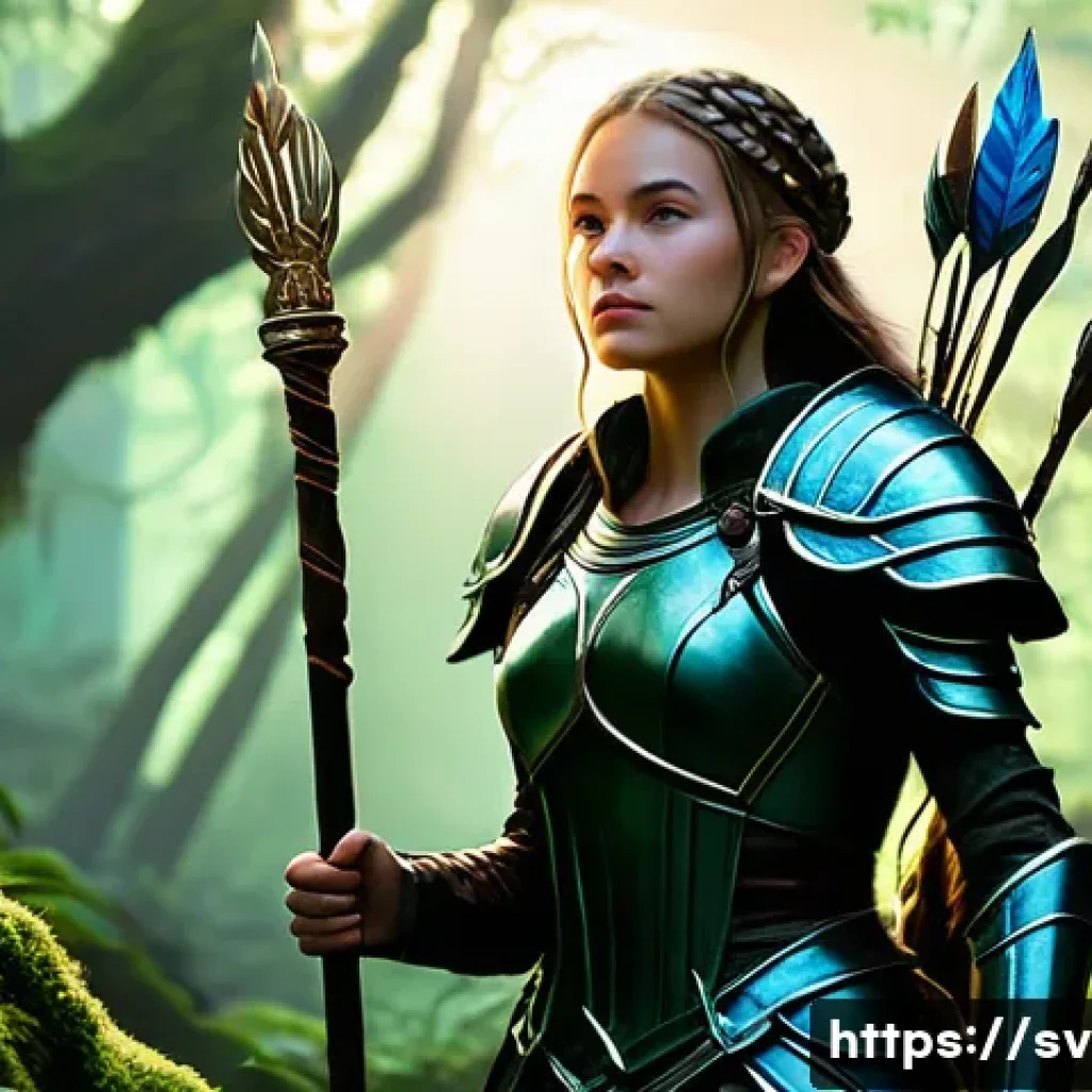 이터널리턴 무료 이벤트 참여법 - **Prompt 1:** A young, determined female adventurer stands in a vibrant, enchanted forest. She is we...