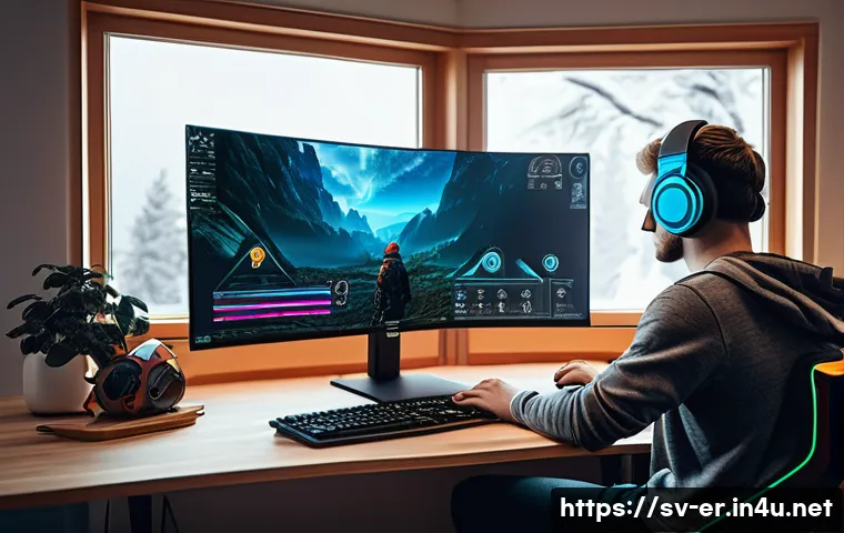 이터널리턴 아카이브 파일 다운받기 - A detailed futuristic gaming setup in a Swedish home environment, featuring a high-end PC with multi...