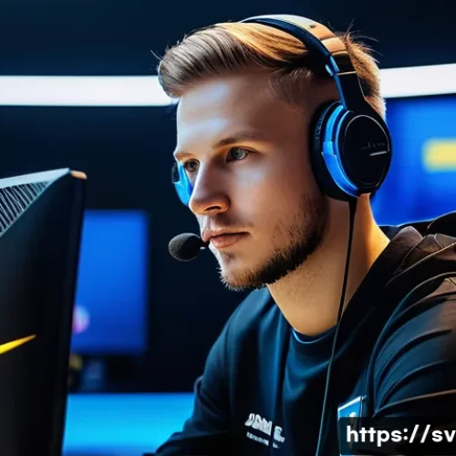 이터널리턴 커뮤니티 영향력 분석 - A dynamic esports tournament scene set in a modern Swedish gaming arena, featuring diverse players i...