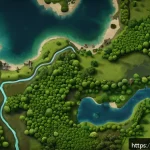 이터널리턴 맵 최단 시간 이동법 - A detailed top-down digital fantasy game map showcasing diverse terrain features relevant to strateg...