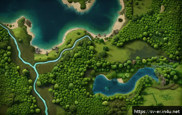 이터널리턴 맵 최단 시간 이동법 - A detailed top-down digital fantasy game map showcasing diverse terrain features relevant to strateg...