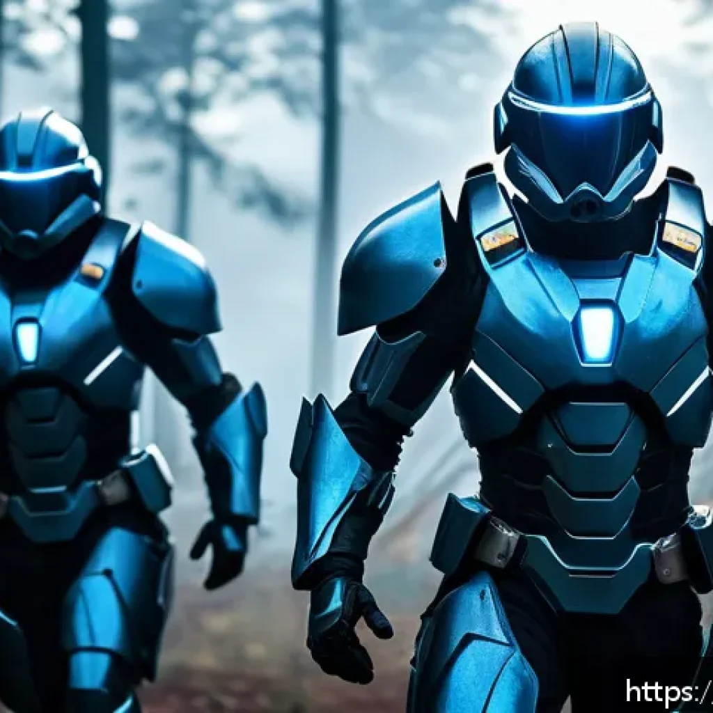 이터널리턴 캐릭터 비주얼 티어 - A dynamic scene featuring a versatile assault character from Eternal Return, clad in high-tech armor...