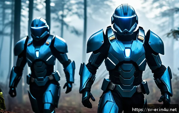 이터널리턴 캐릭터 비주얼 티어 - A dynamic scene featuring a versatile assault character from Eternal Return, clad in high-tech armor...