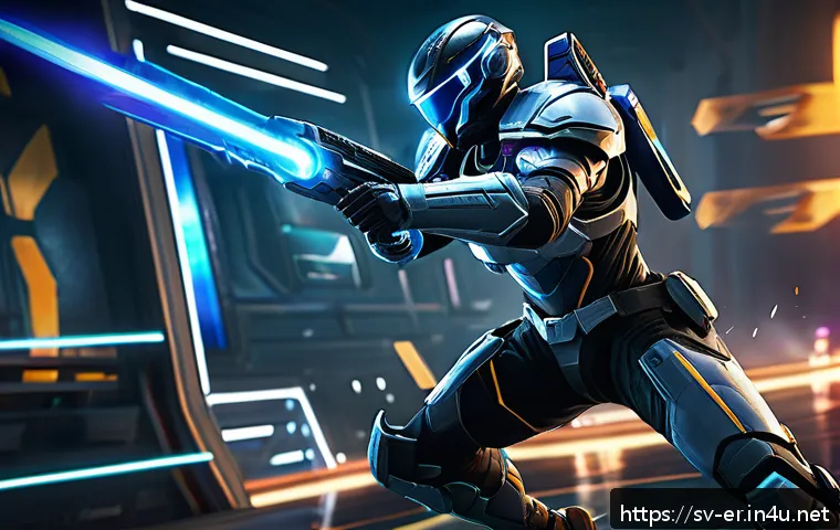 이터널리턴 신규 캐릭터 밸런스 - A dynamic battle scene in a futuristic arena showcasing a fast, aggressive character with enhanced a...