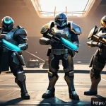 이터널리턴 주요 업데이트 기록 - A dynamic scene of three popular video game characters in a high-stakes battle arena, showcasing the...