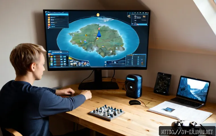 이터널리턴 초반 운영법 - Photorealistic Swedish young adult gamer at a clean Nordic home desk, calmly planning an early-match...
