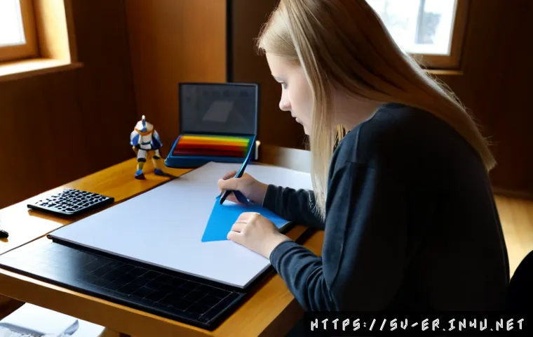 이터널리턴 스킨 제작 과정 - Photorealistic Scandinavian game artist workspace in Stockholm, an adult designer sketching an origi...